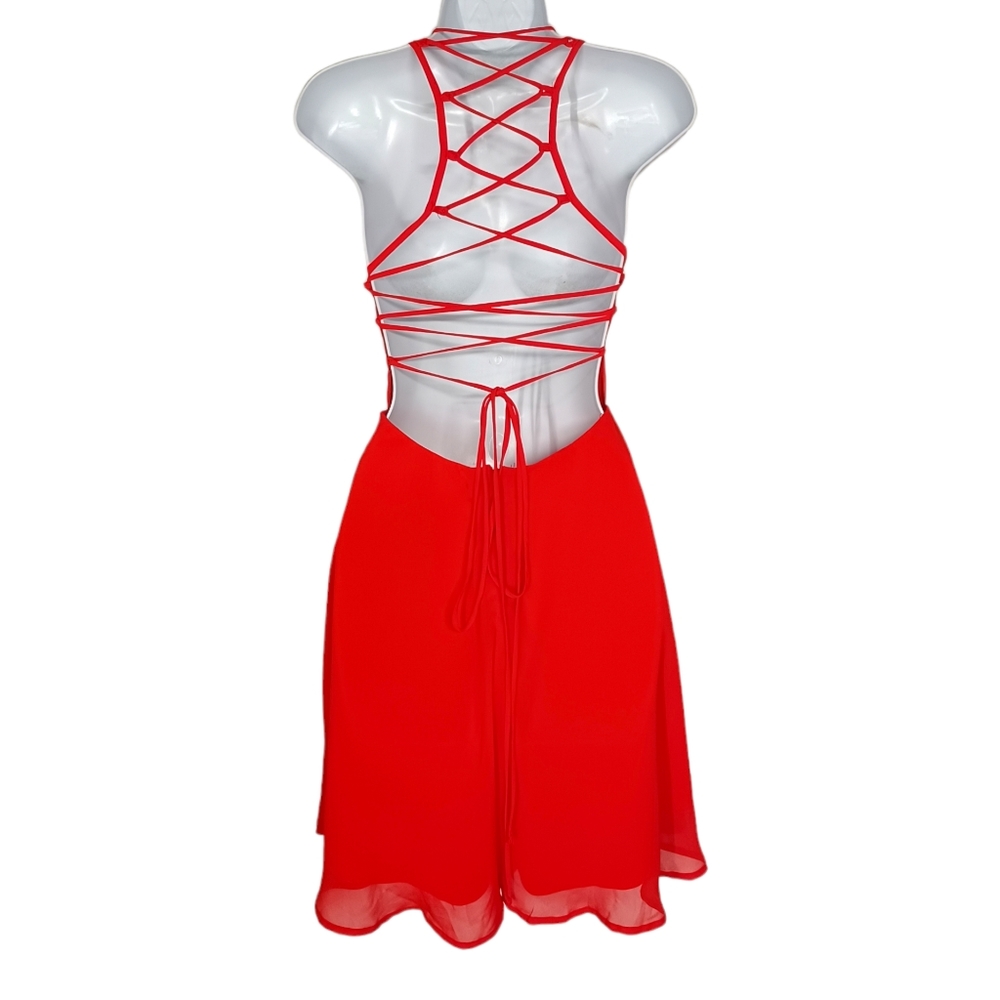 LULU'S Strappy Lace Up Back Sleeveless Fit & Flare Skater Dress Small